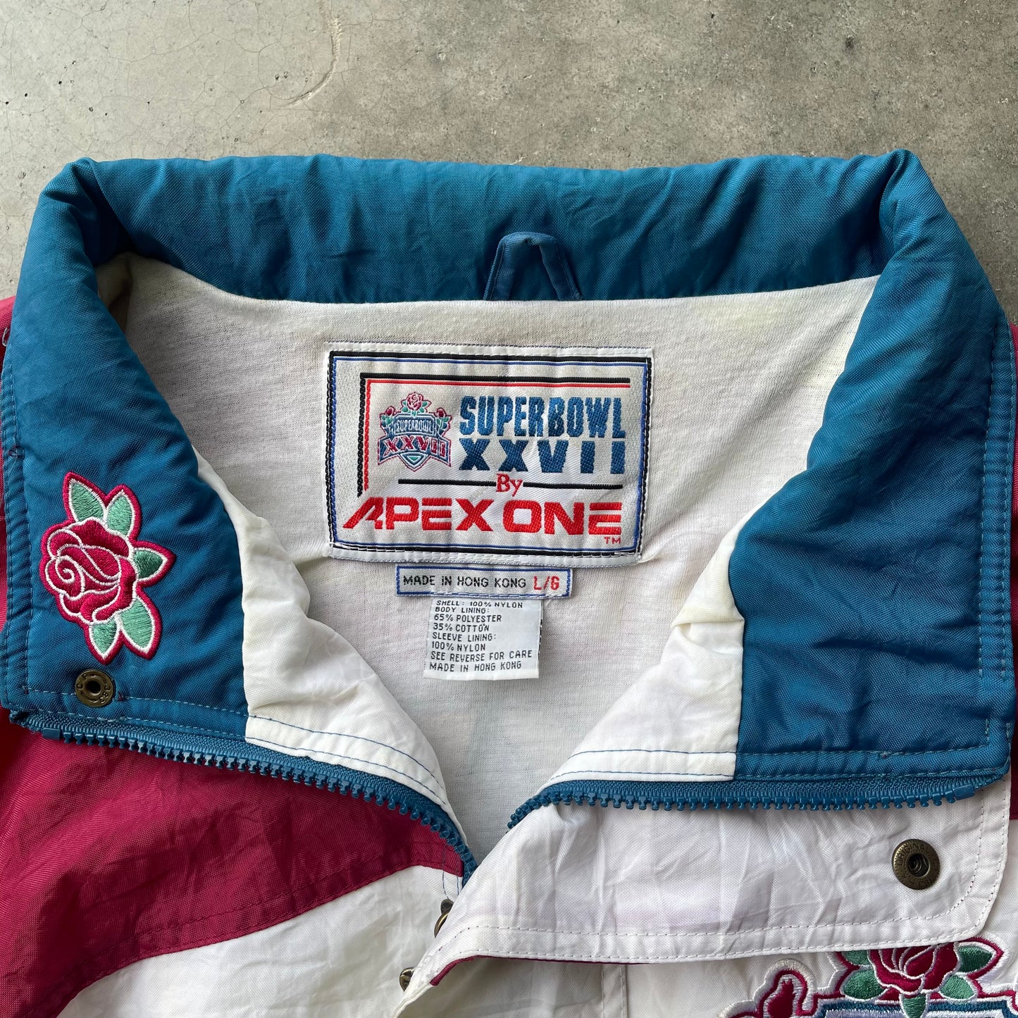 (L) ‘92 NFL Super Bowl 27 Rose Bowl Apex One Jacket Dallas Cowboys Windbreaker