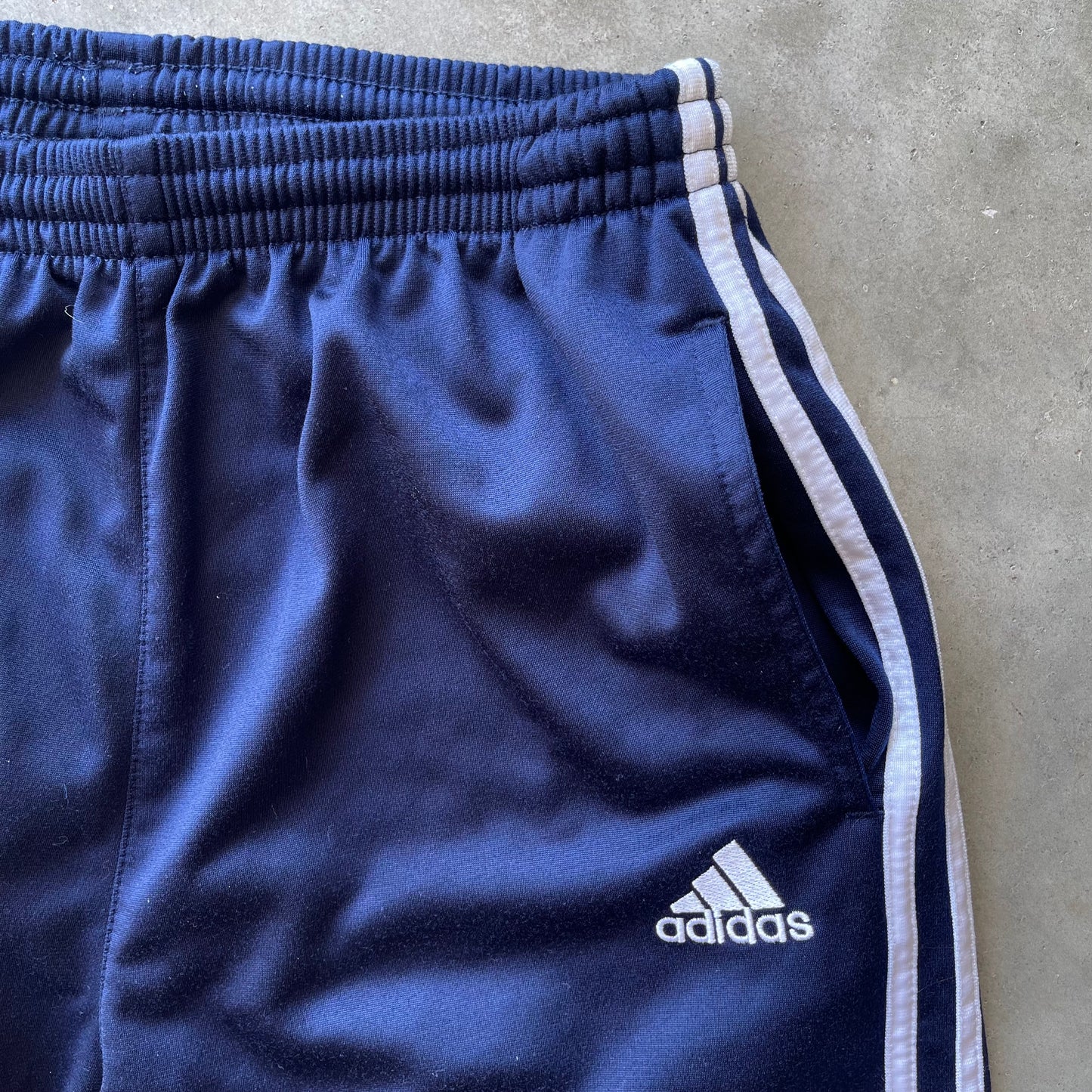 (M) 90s Adidas Navy Straight Leg Silk Polyester Track Pants