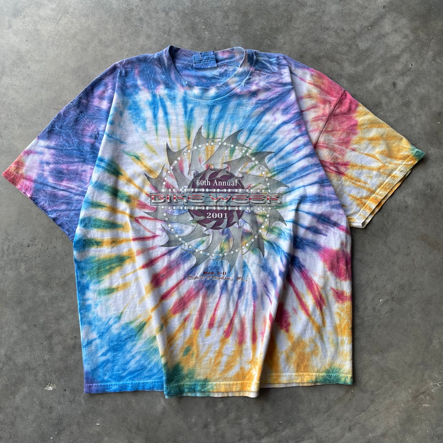 (XL) ‘01 Bike Week Tie-Dye Blade Spiral Graphic Tee