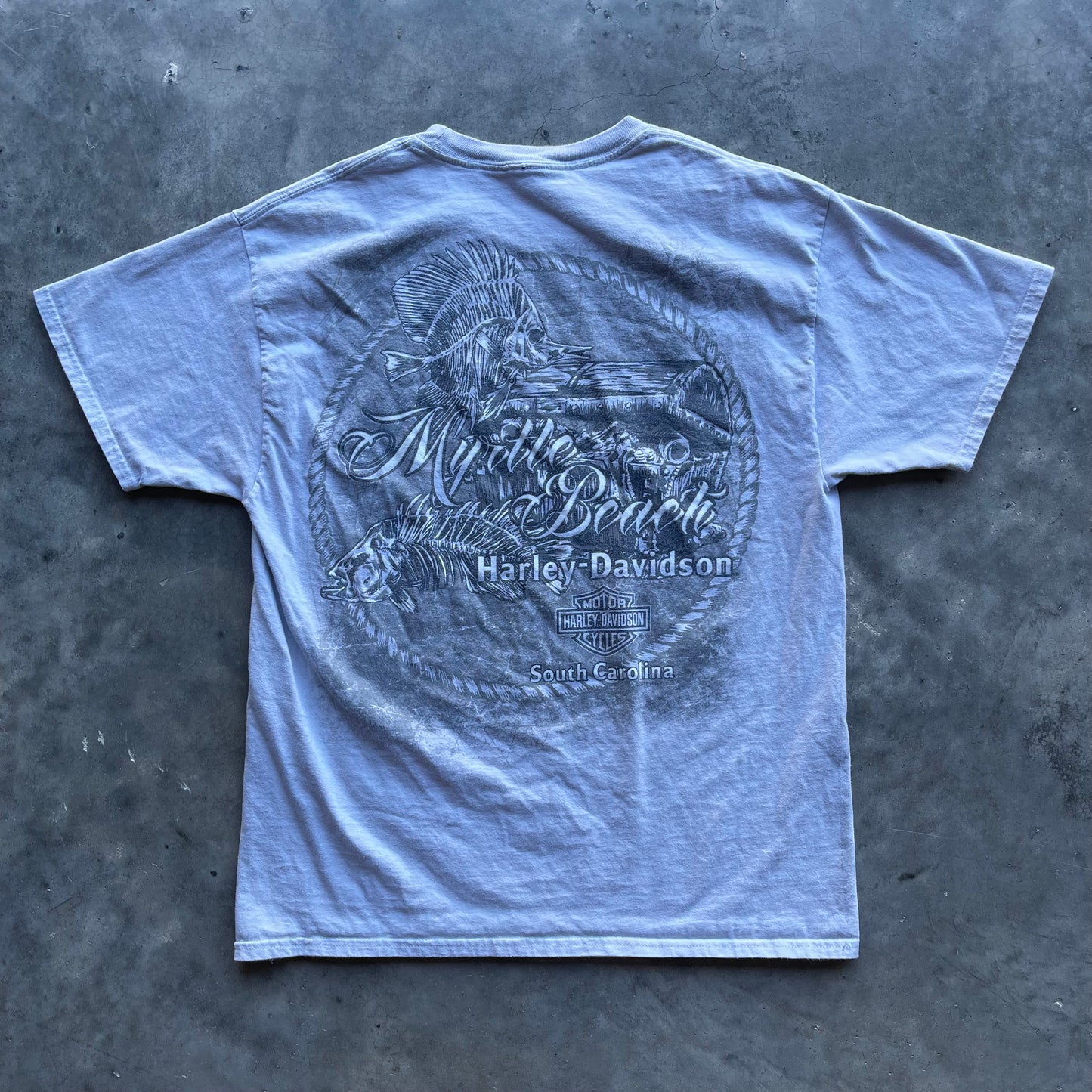 (M) Harley Davidson Skeleton Pirate Myrtle Beach All Over Print Tee