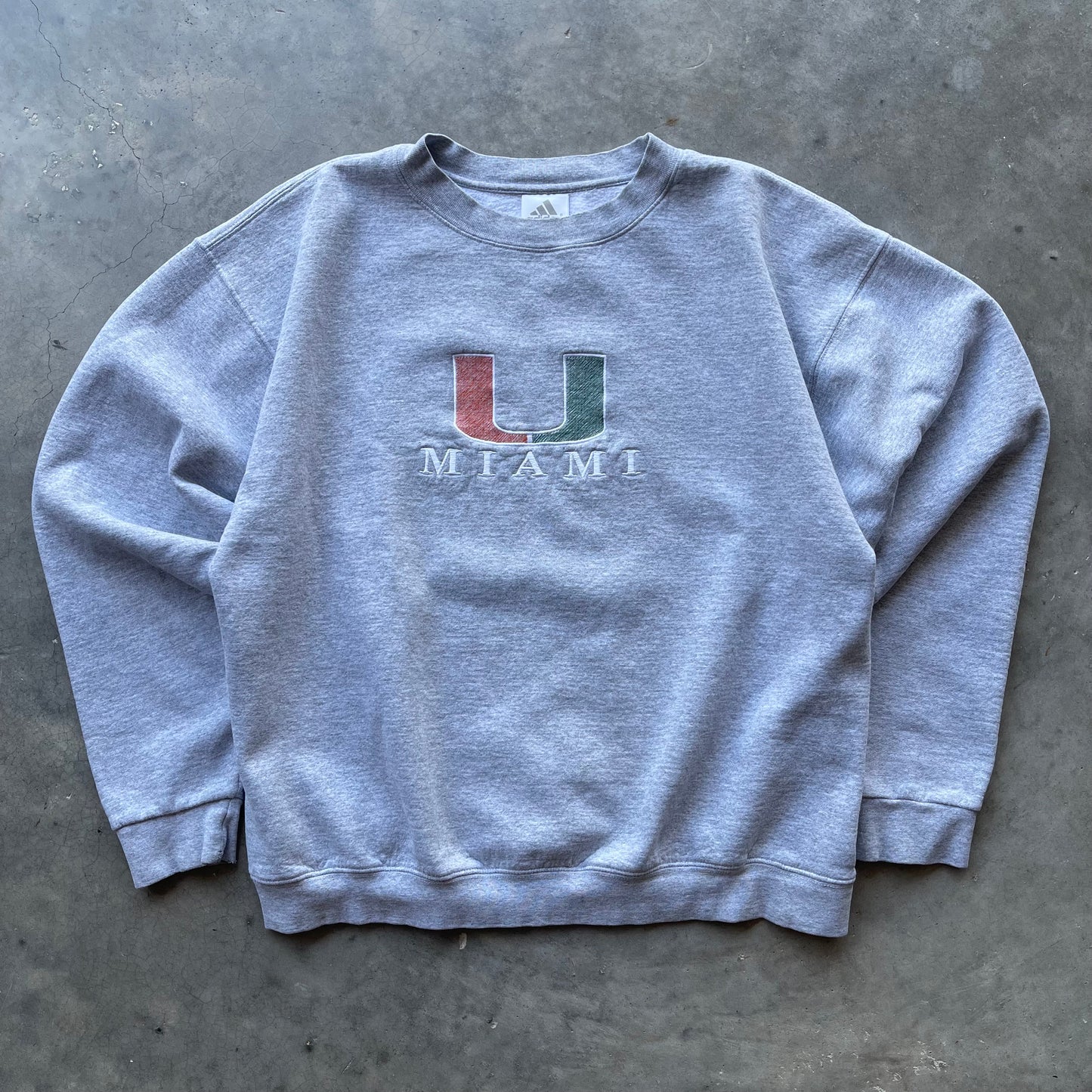 (L) 00s University of Miami Hurricanes Embroidered Adidas Crewneck