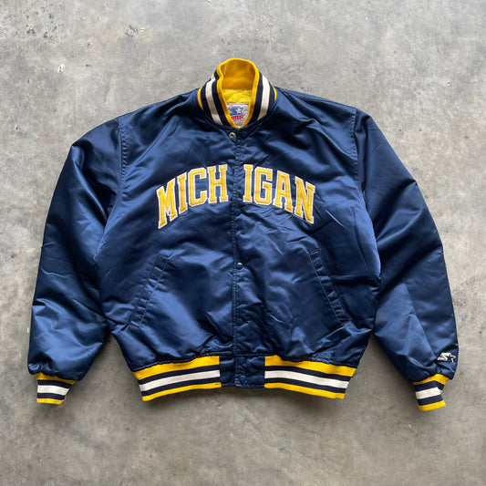 (L) Vintage University of Michigan Satin Varsity Bomber Starter Jacket