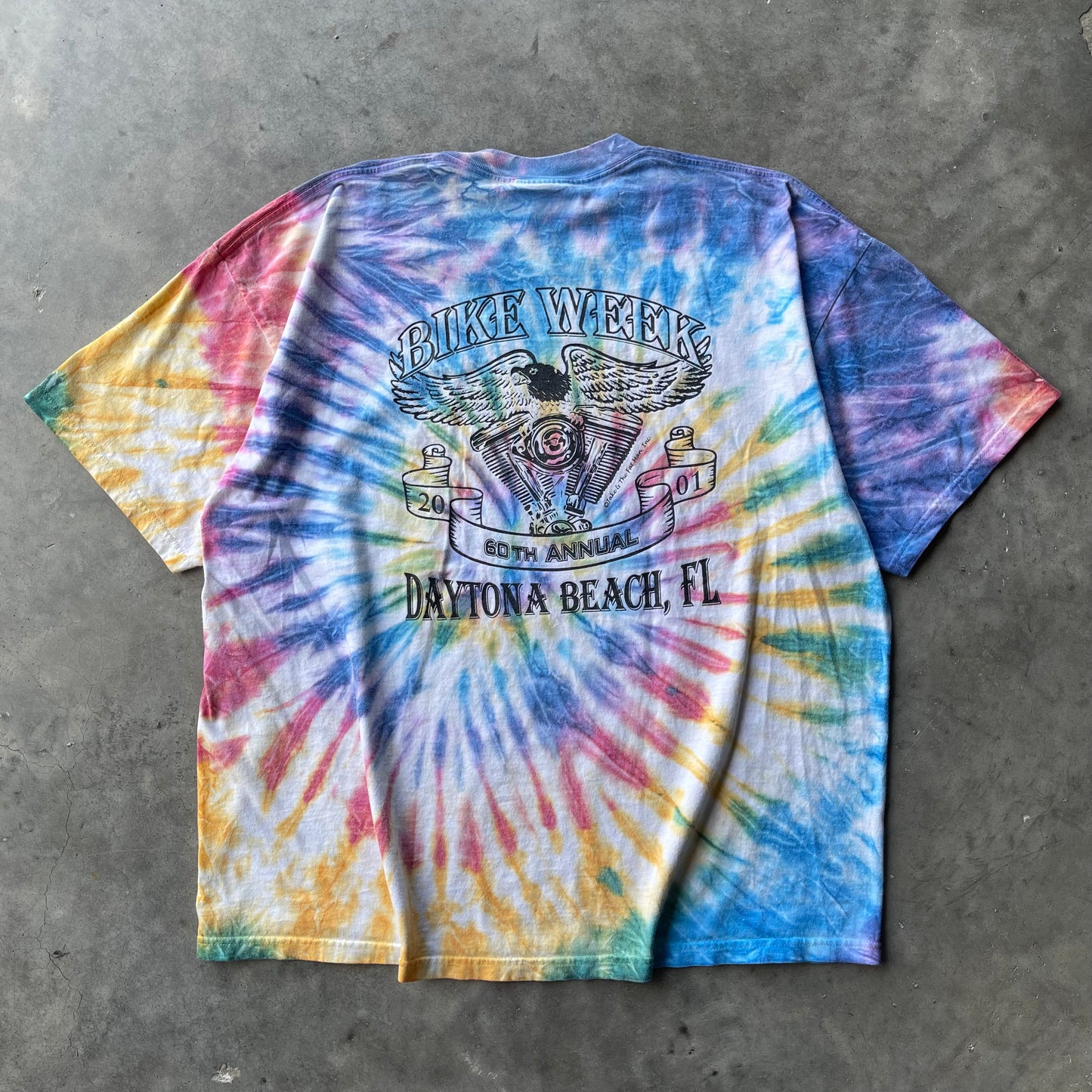 (XL) ‘01 Bike Week Tie-Dye Blade Spiral Graphic Tee