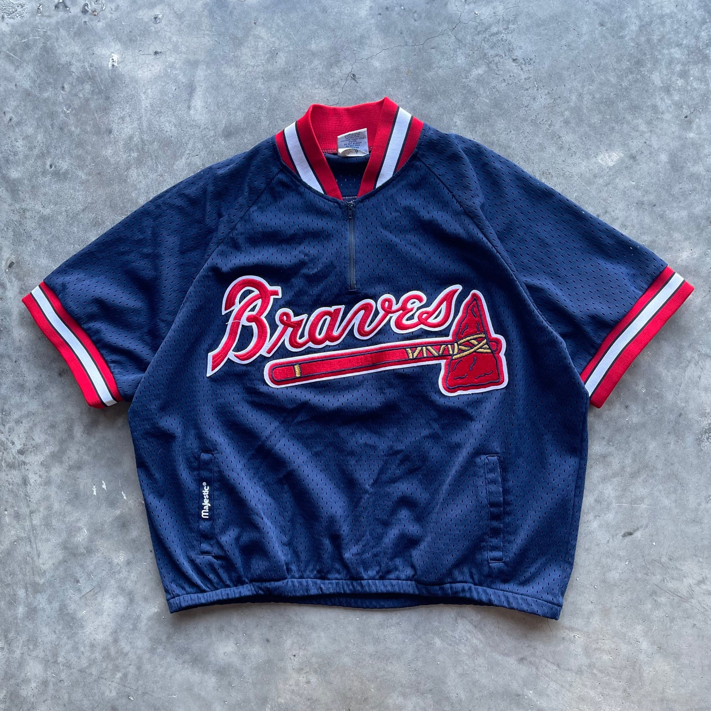 (XL) 90s Atlanta Braves Batting Practice Quarter Zip "Woods" Jersey