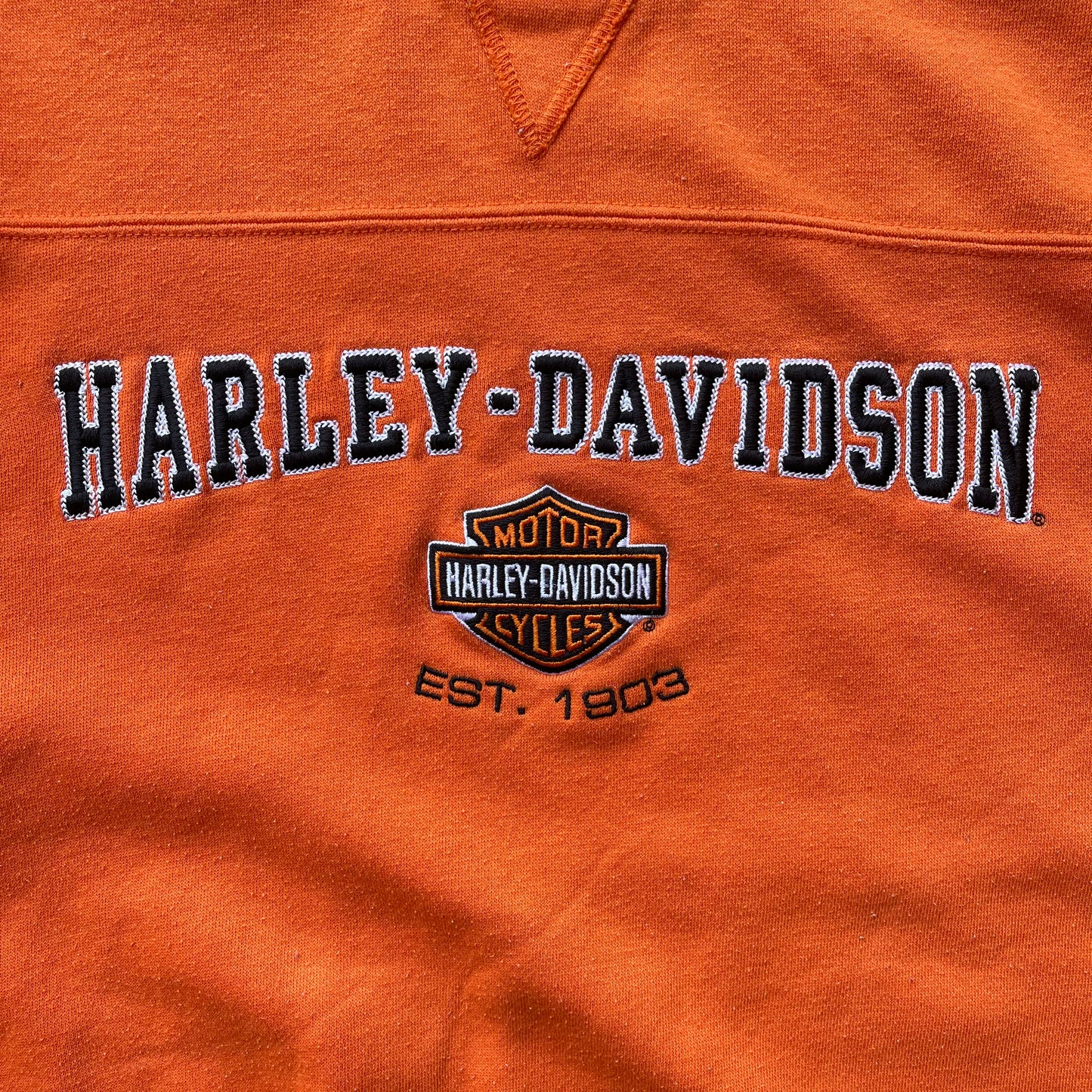 (XL/2XL) 00s Harley Davidson Embroidered Orange Crewneck