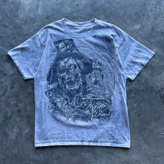 (M) Harley Davidson Skeleton Pirate Myrtle Beach All Over Print Tee