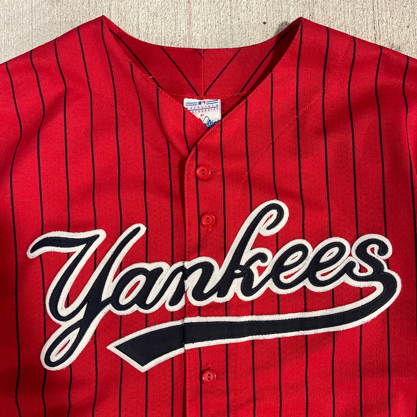 (2XL) 00s New York Yankees Red Pinstripe Baseball Jersey