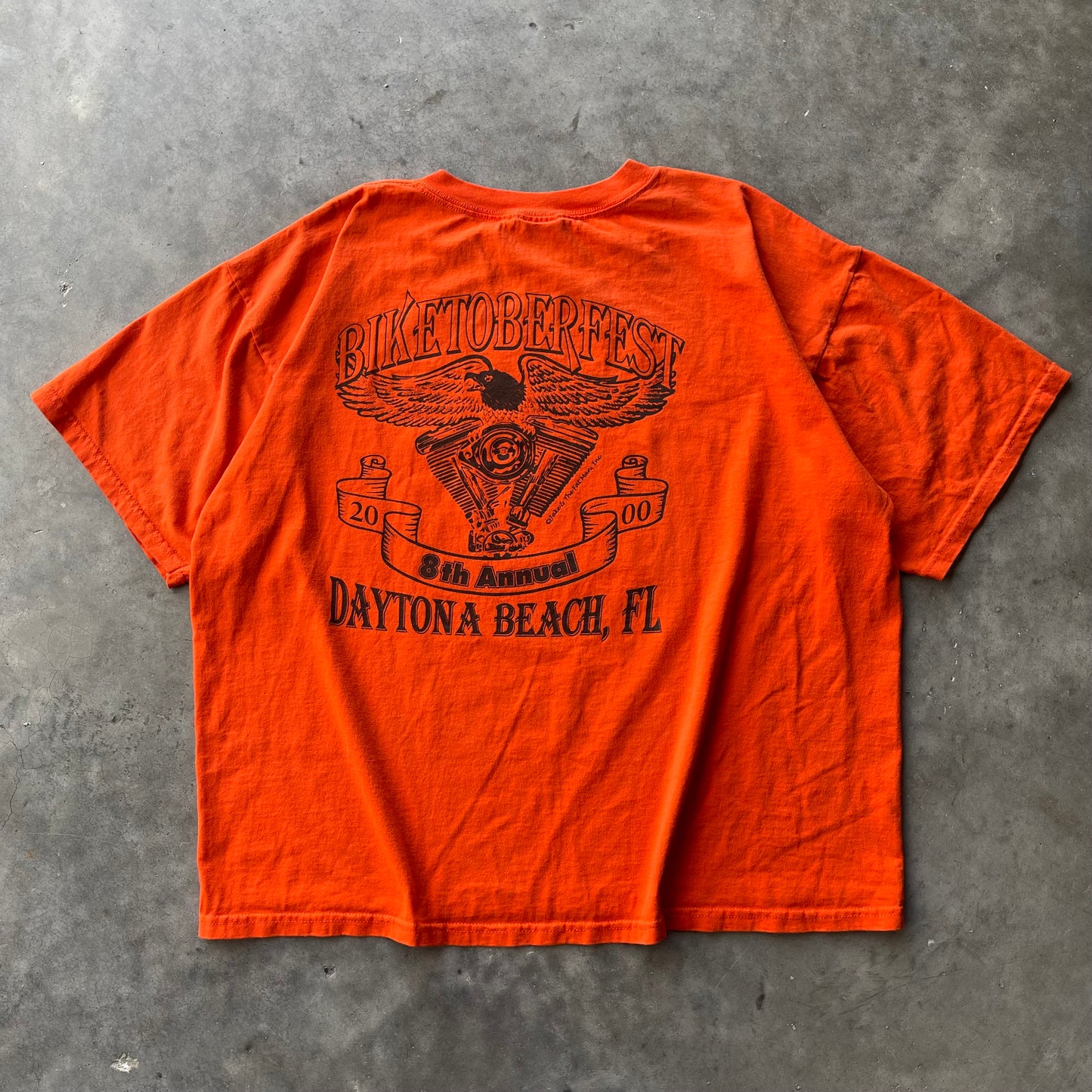(XL) ‘00 Bike Week Biketoberfest Blade Spiral Graphic Orange Tee