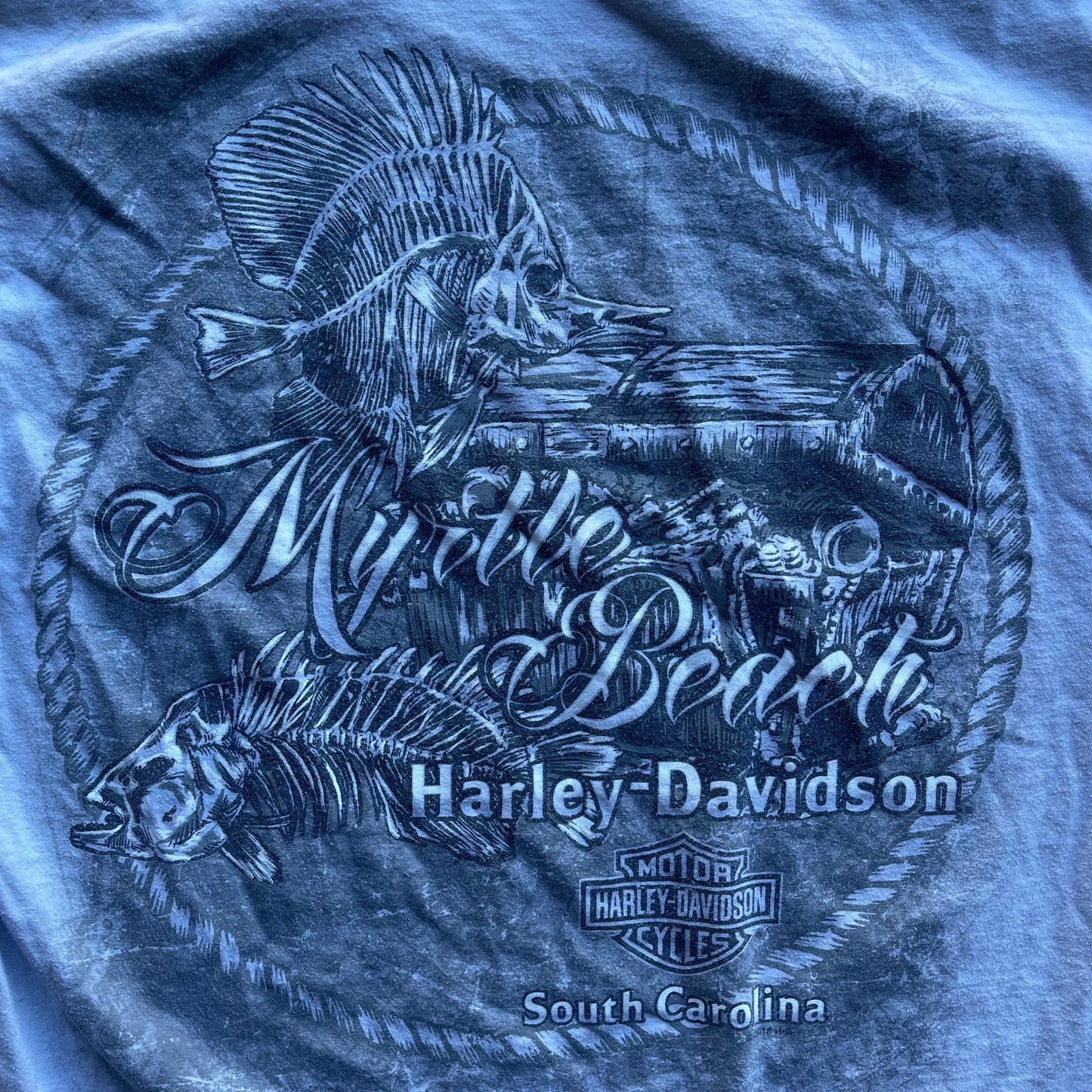 (M) Harley Davidson Skeleton Pirate Myrtle Beach All Over Print Tee