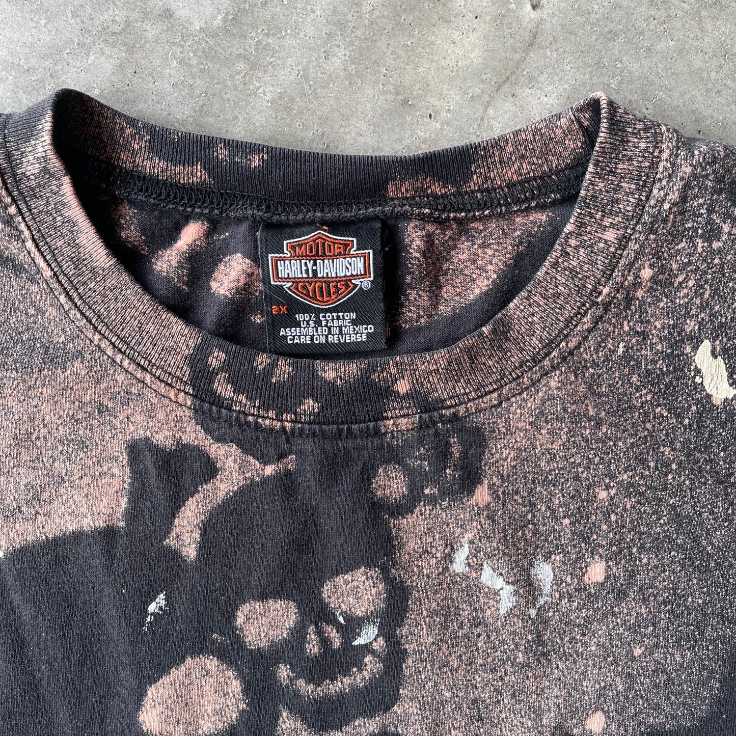 (XL/2XL) 00s Harley Davidson Bleach-Stained Skulls Tank Tee