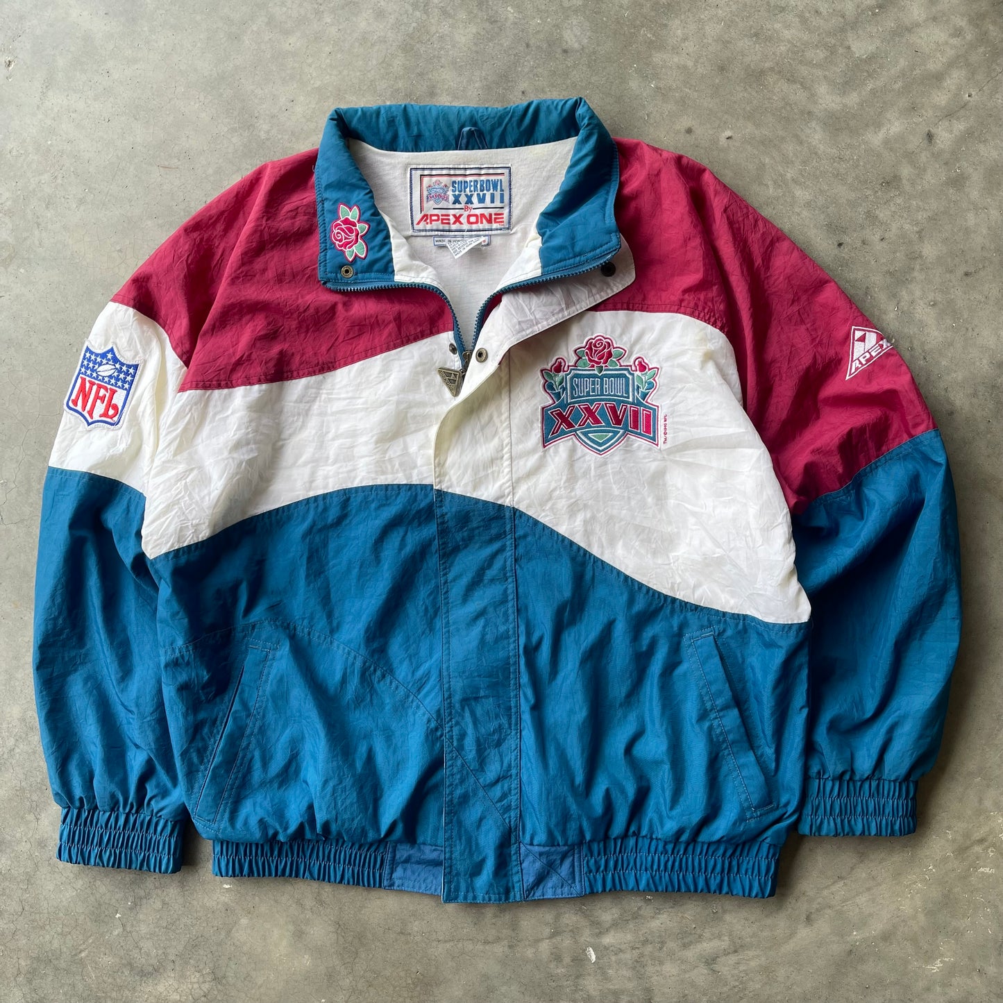 (L) ‘92 NFL Super Bowl 27 Rose Bowl Apex One Jacket Dallas Cowboys Windbreaker