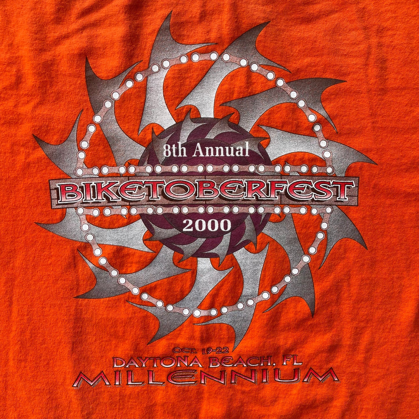 (XL) ‘00 Bike Week Biketoberfest Blade Spiral Graphic Orange Tee