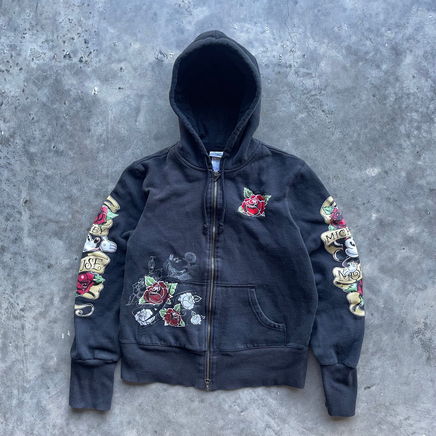 (S) Vintage Disney Mickey Mouse Roses Full Zip Hoodie