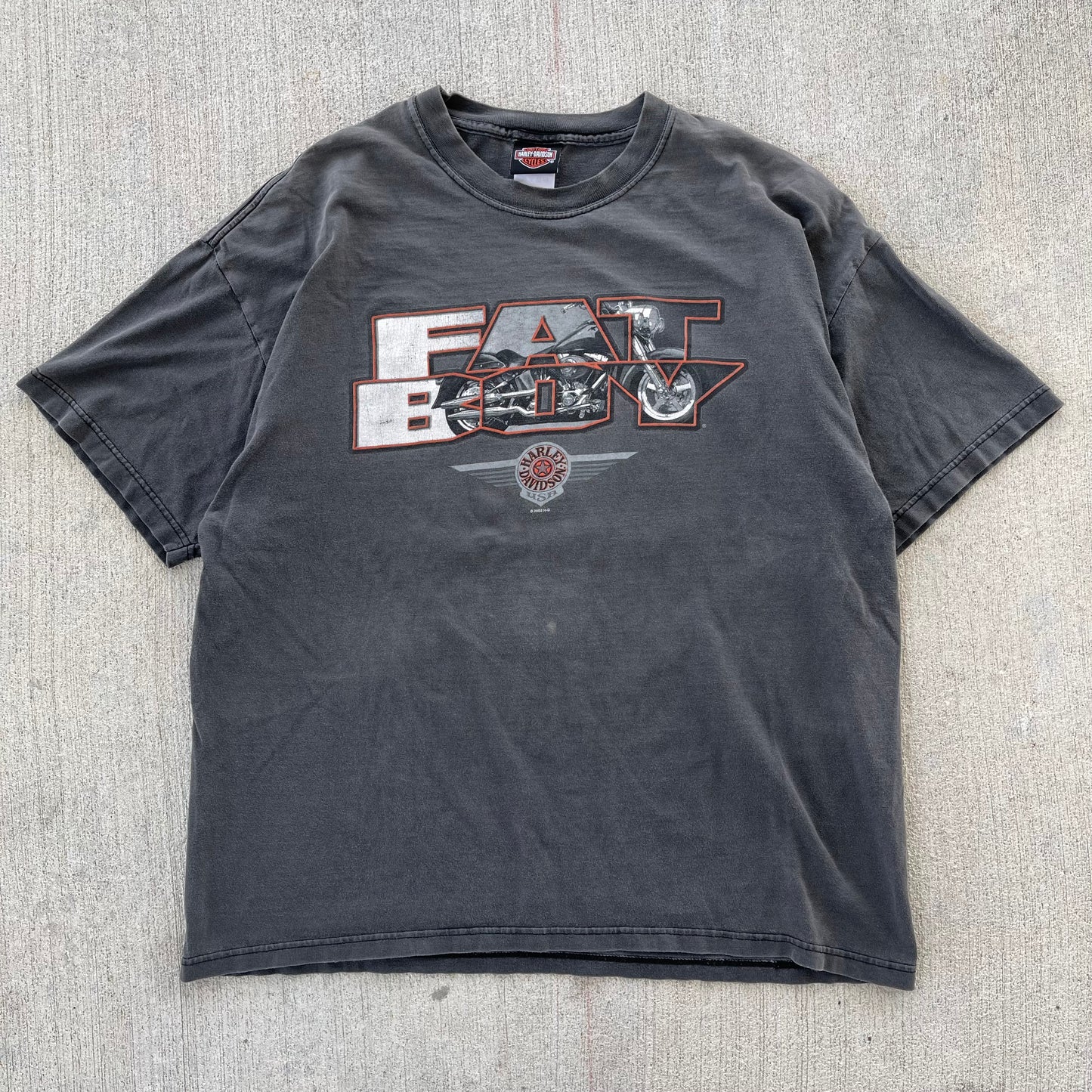 (M/L) 00s Harley Davidson 'Fat Boy' Chopper Flames Tee