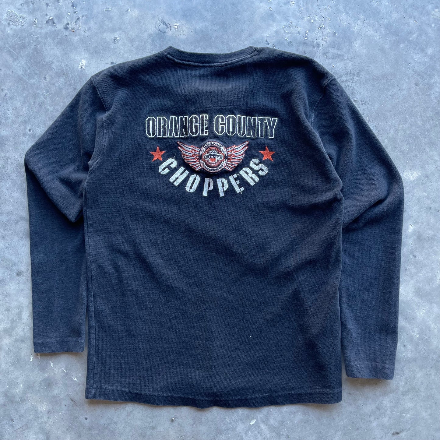 (M) 00s Orange County Choppers Embroidered Thermal Long Sleeve Sweater