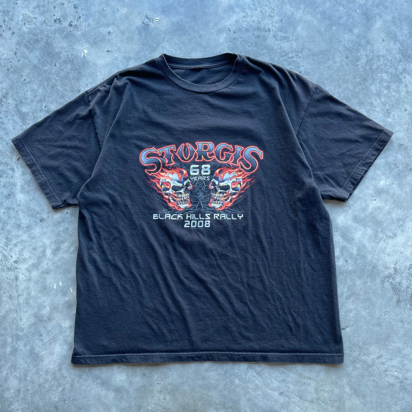 (2XL) '08 Sturgis Black Hills Rally Flaming Skull Tee