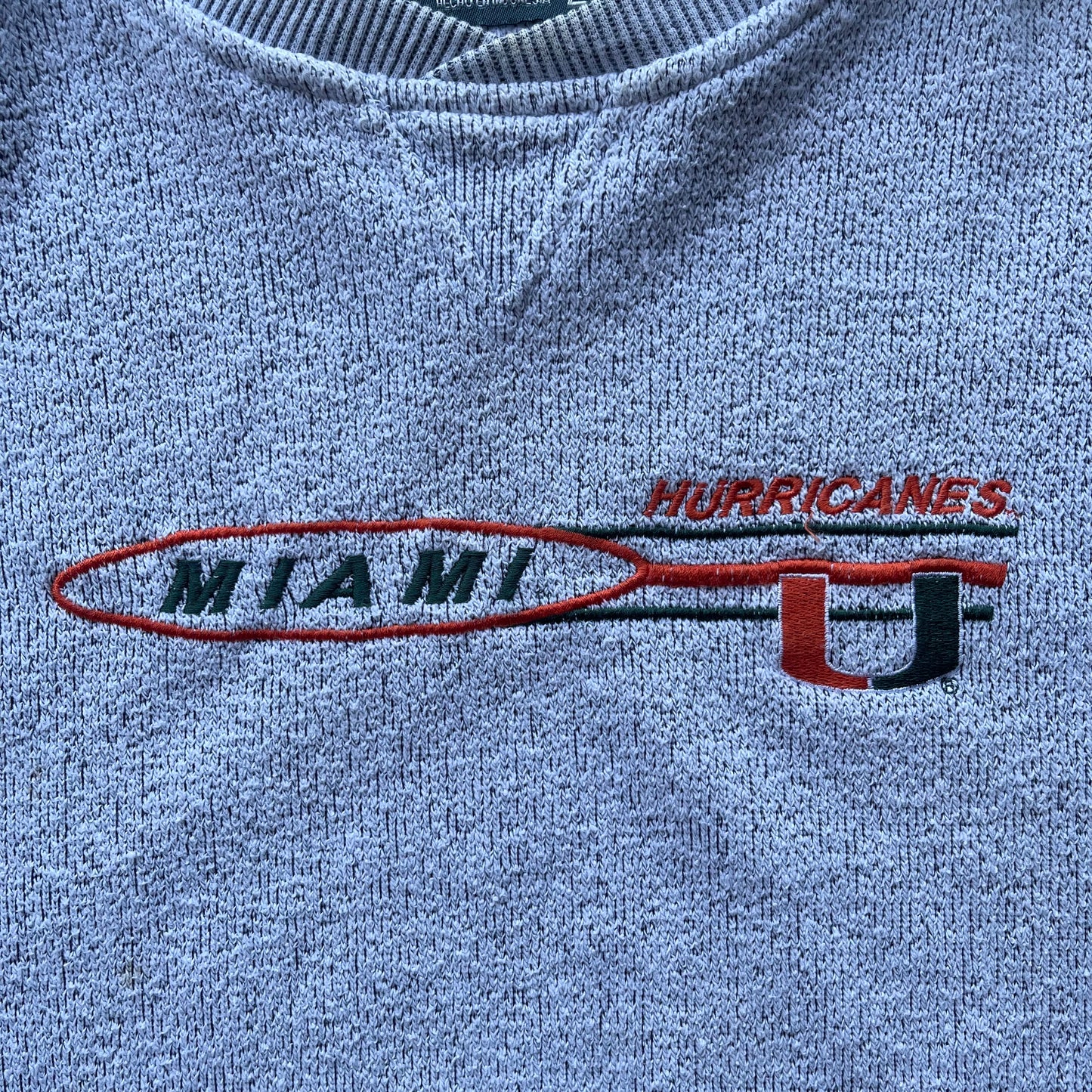 (L) 00s University of Miami Hurricanes Embroidered Pro Edge Crewneck