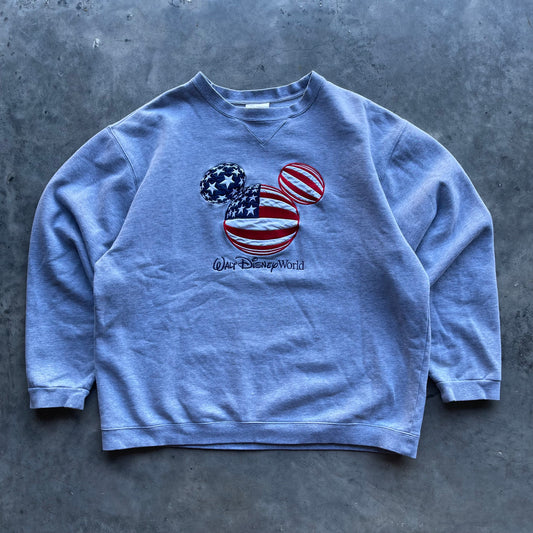 (XL) Vintage Disney World Mickey U.S.A. Flag Embroidered Crewneck