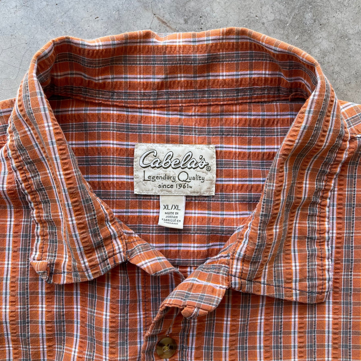 (XL) Cabela's Cropped Orange Plaid Buttoned Shirt