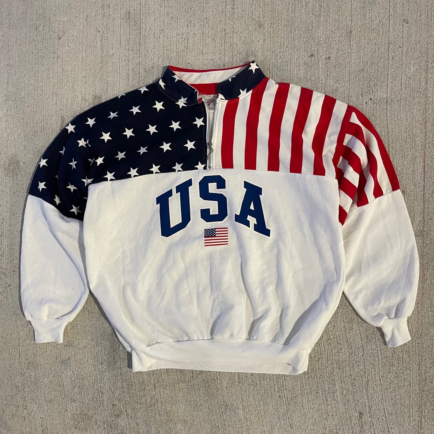 (M/L) 90s USA Quarter Zip Cropped Fit Sweater