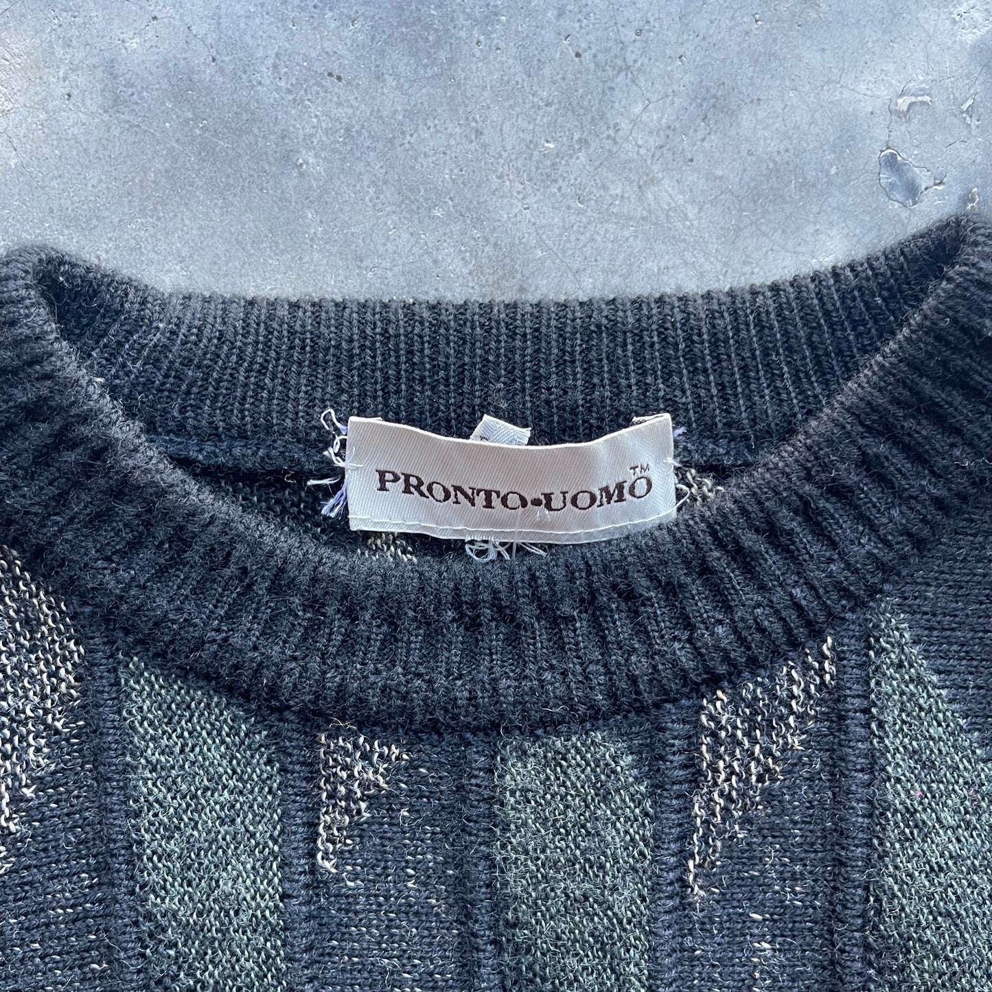 (L) Vintage Pronto-Uomo Tricot Patterned Wool Knit Sweater