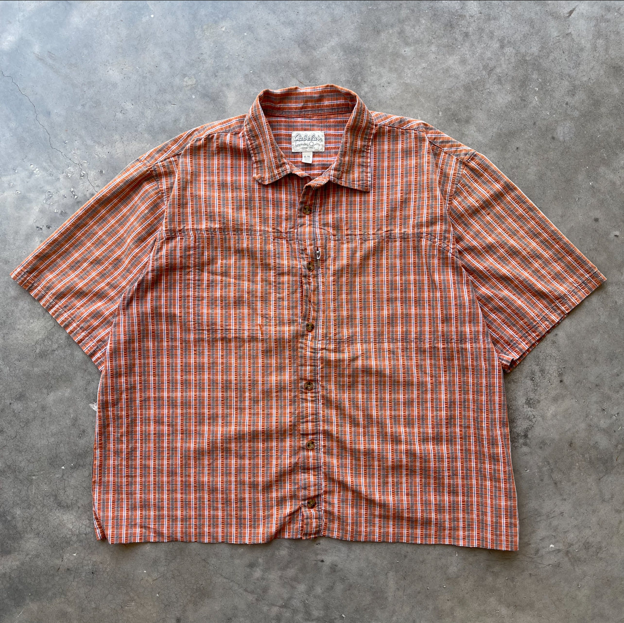 (XL) Cabela's Cropped Orange Plaid Buttoned Shirt