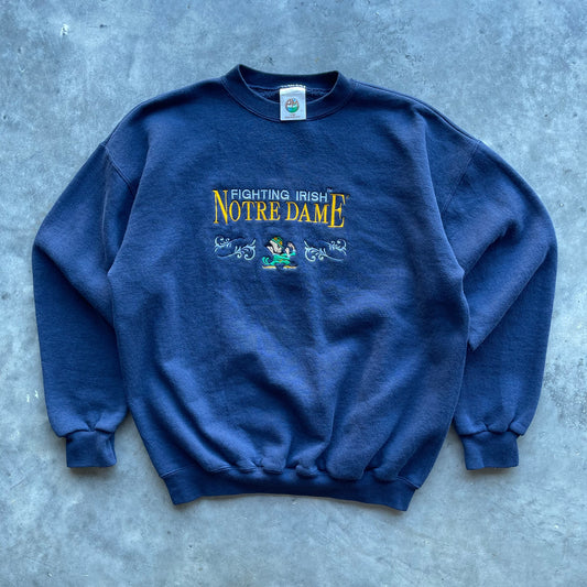 (L) 90s Notre Dame Fighting Irish Embroidered Crewneck