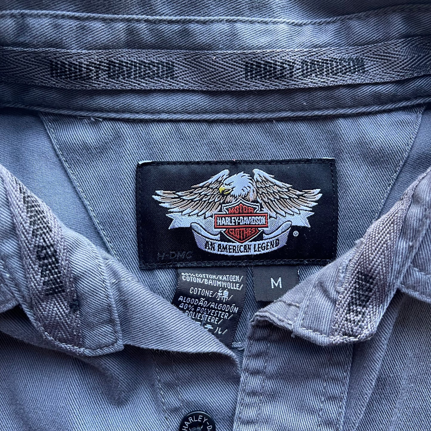 (L) Vintage Harley Davidson Embroidered Flames Cropped Shirt
