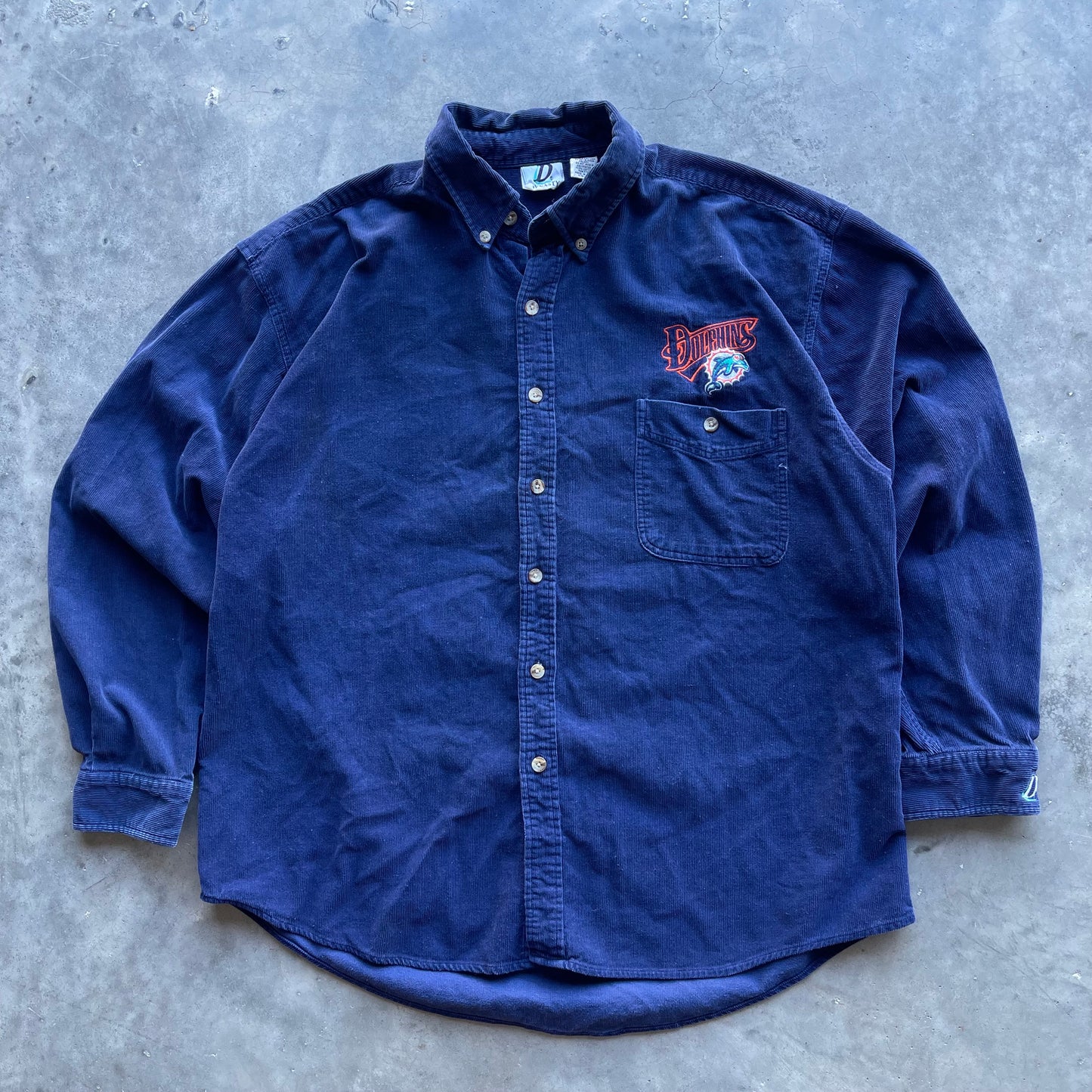(XL) 90s Miami Dolphins Corduroy Buttoned Embroidered Shirt