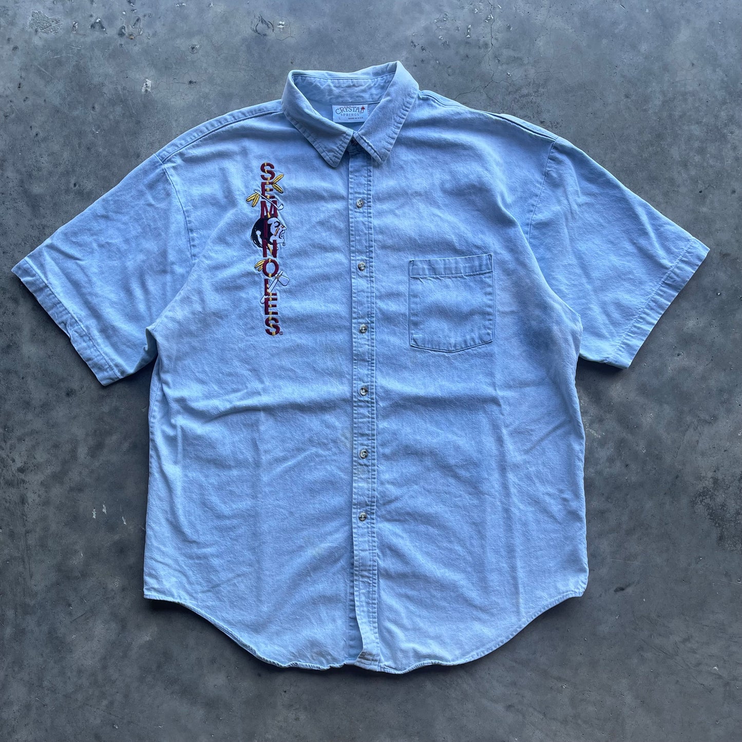 (XL) 90s FSU Seminoles Embroidered Denim Shirt