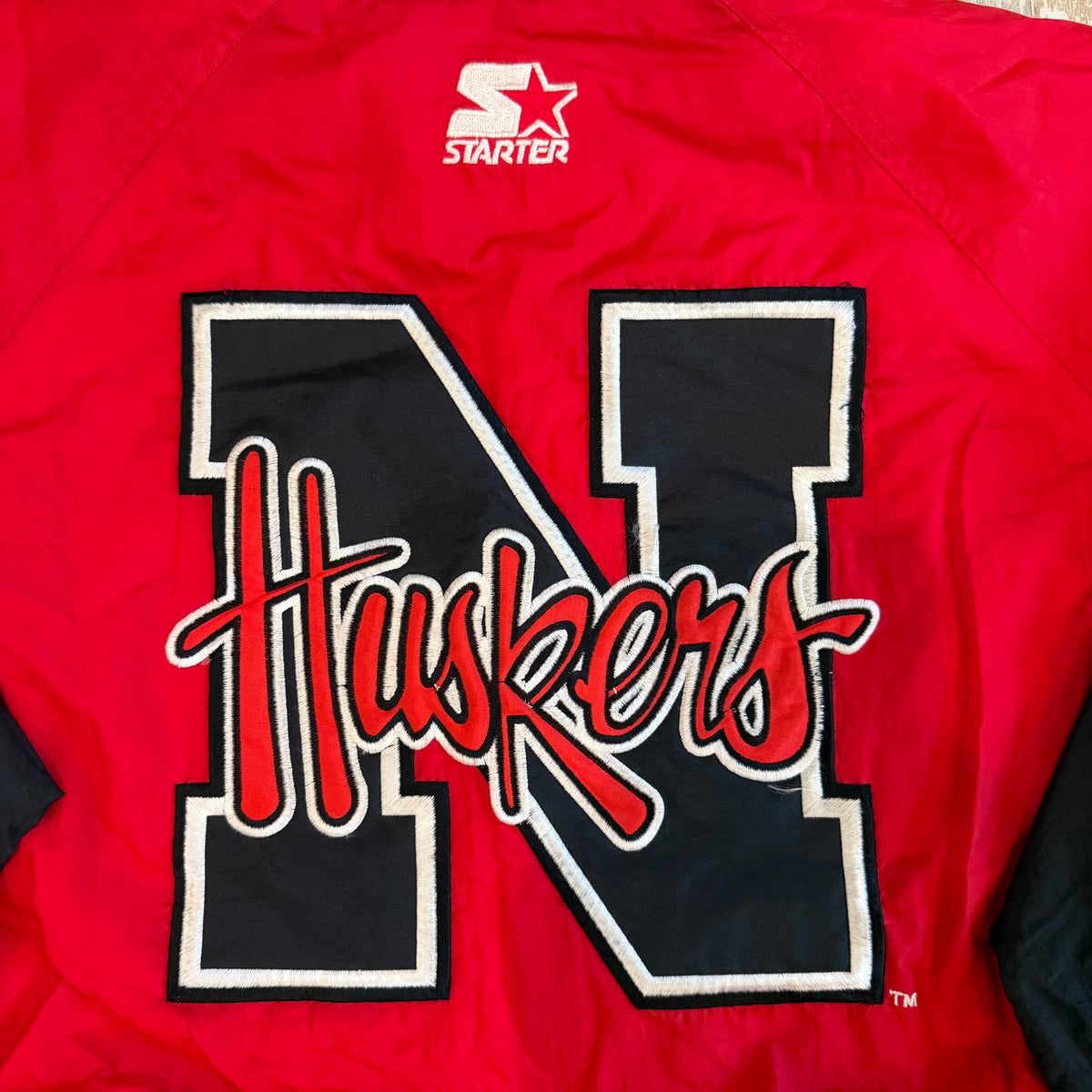 (L) Vintage 90s Starter Nebraska Huskers Red Windbreaker Jacket