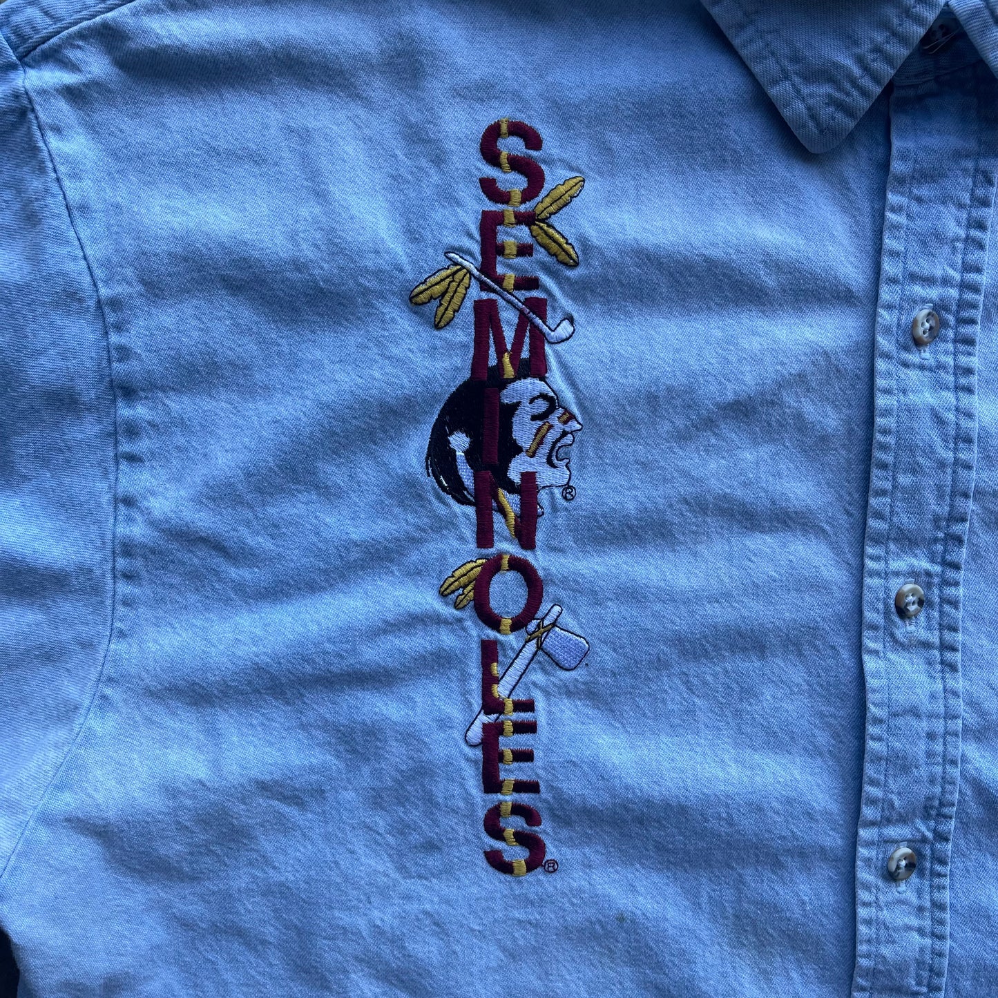 (XL) 90s FSU Seminoles Embroidered Denim Shirt