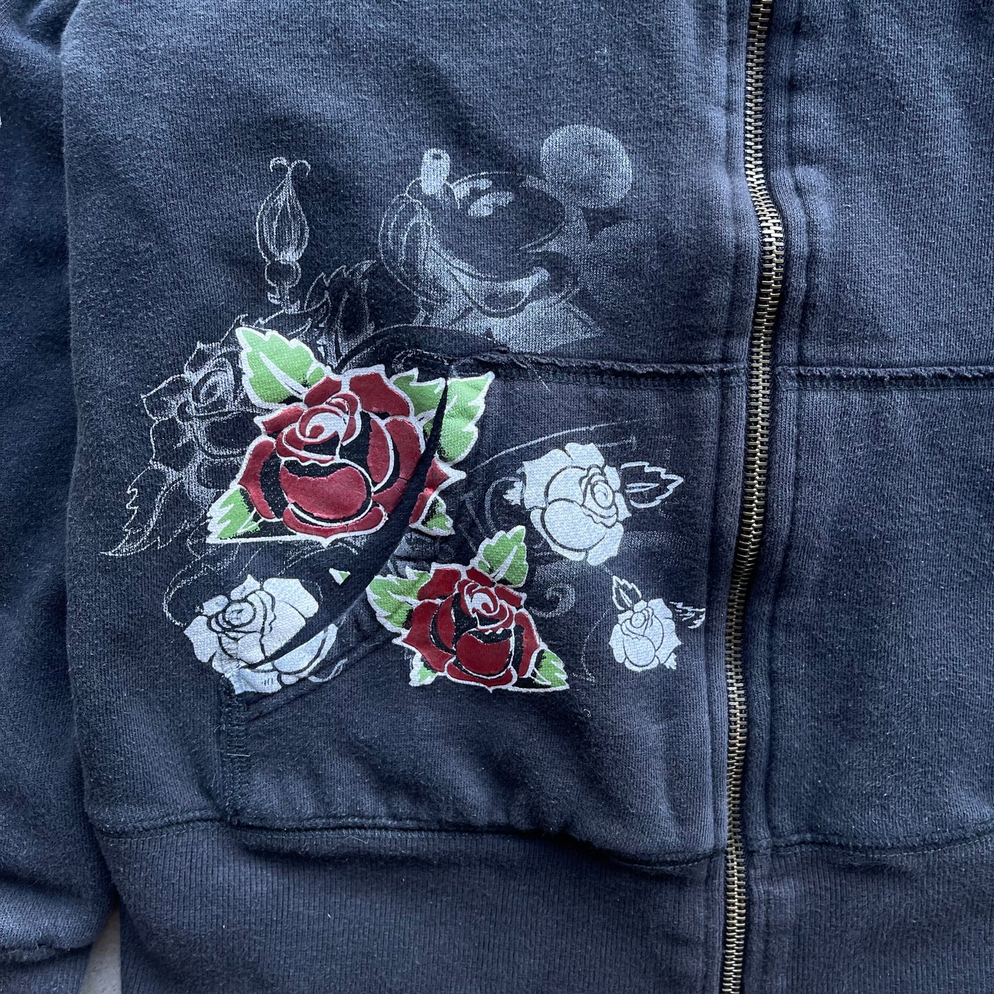 (S) Vintage Disney Mickey Mouse Roses Full Zip Hoodie