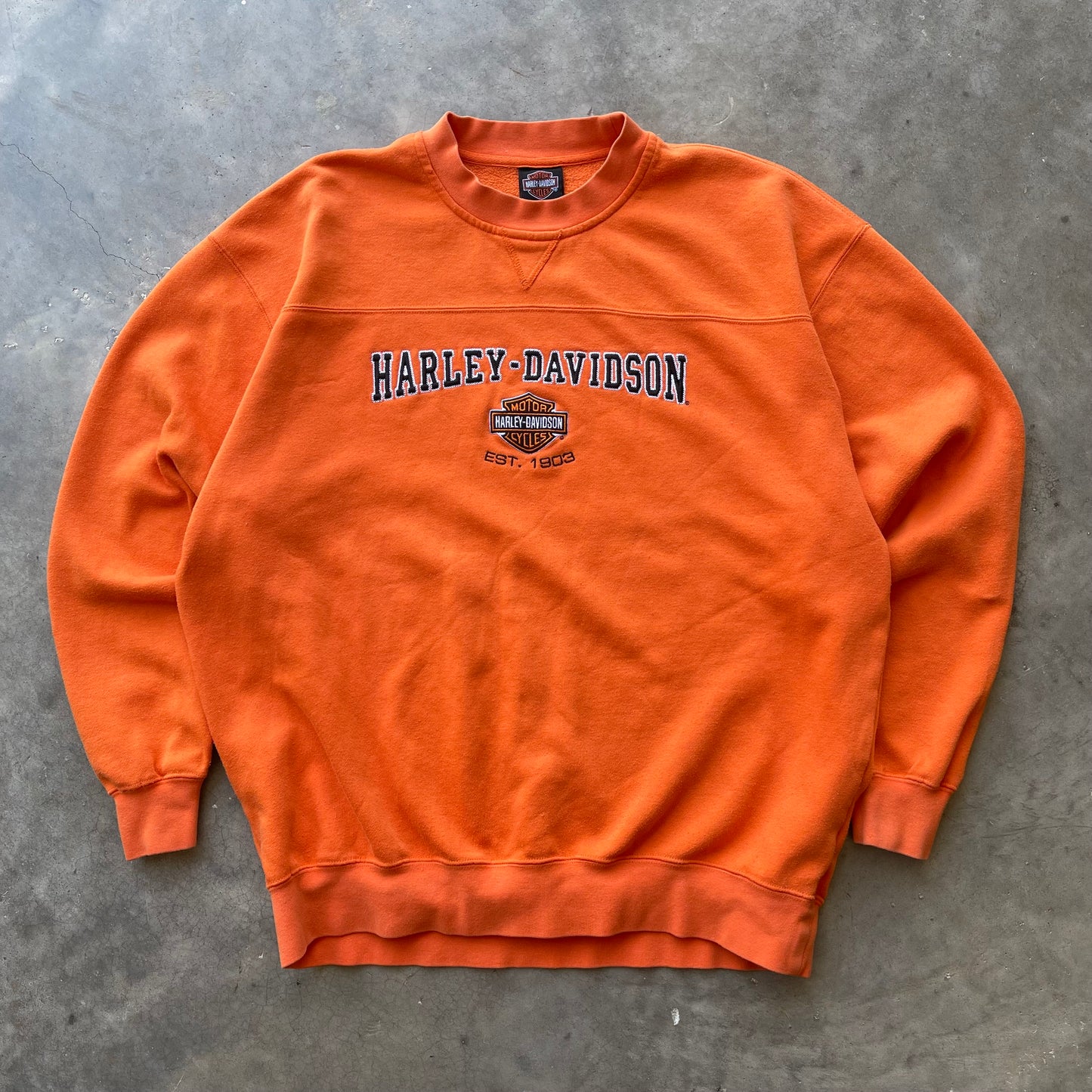 (XL/2XL) 00s Harley Davidson Embroidered Orange Crewneck