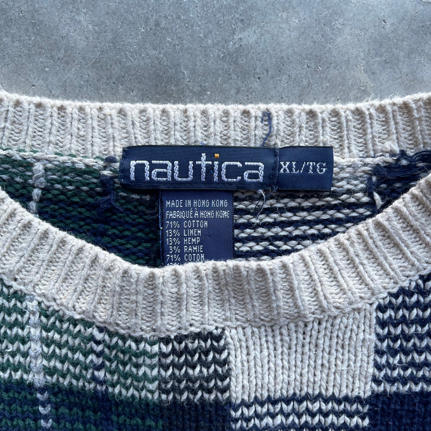 (L) Vintage Nautica Plaid Knitted Crewneck Sweater