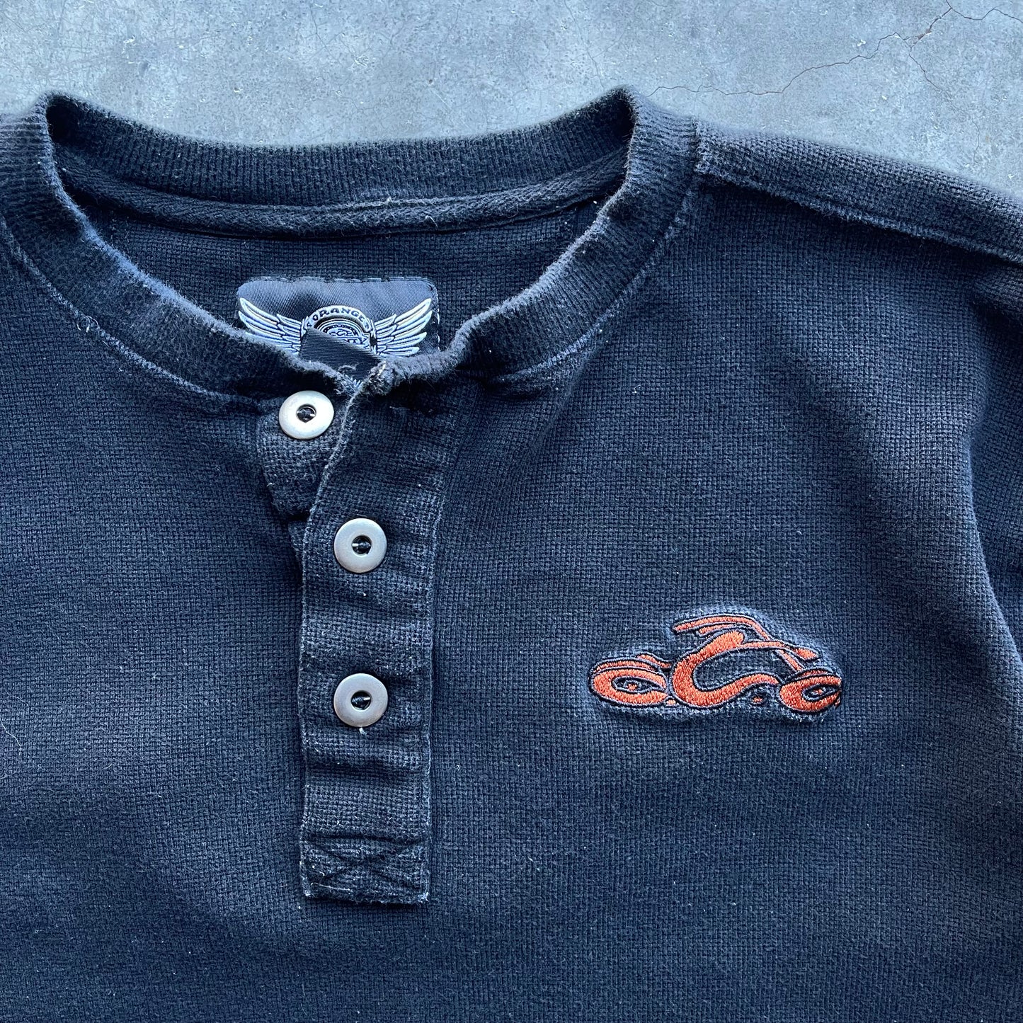 (M) 00s Orange County Choppers Embroidered Thermal Long Sleeve Sweater