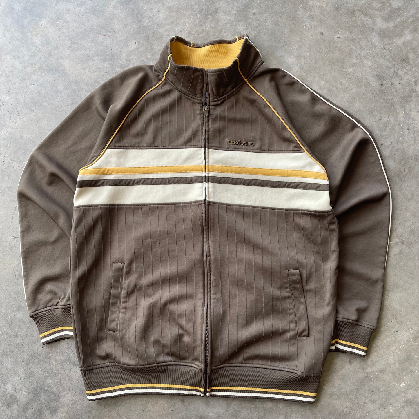 (L) Y2K Ecko Unltd Multi Colored Full Zip Brown Jacket
