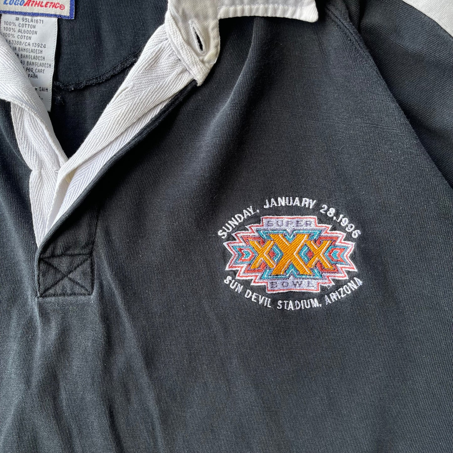 (XL) ‘96 Super Bowl Rugby Polo Long Sleeve Tee