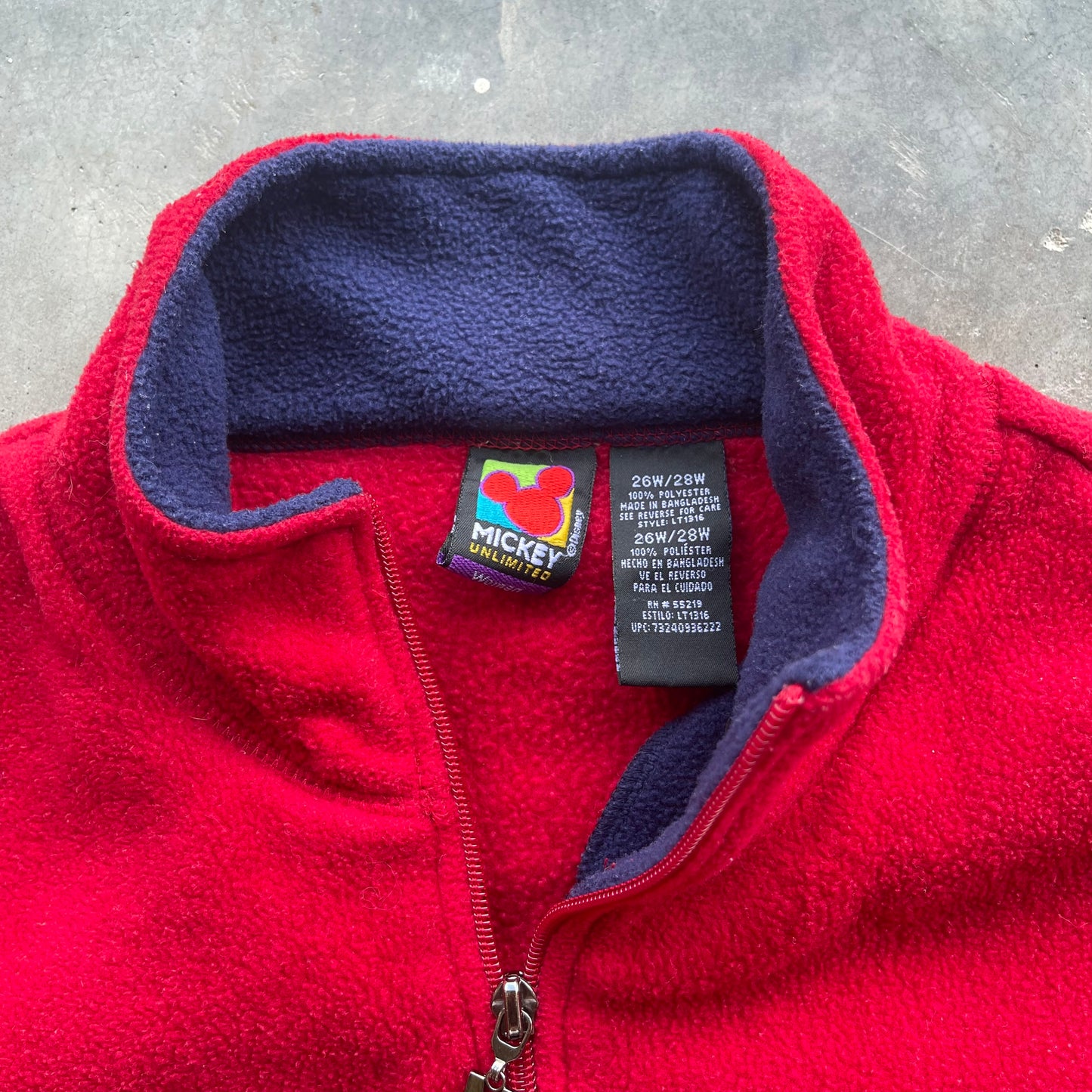 (L/XL) 90s Mickey Mouse Embroidered Fleece Quarter Zip Sweater