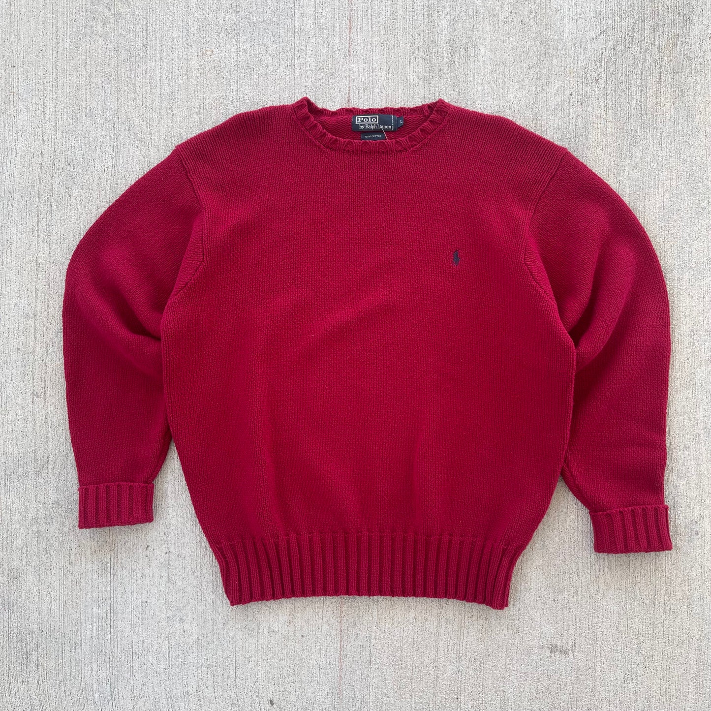 (L) 00s Polo Ralph Lauren Red Knitted Sweater