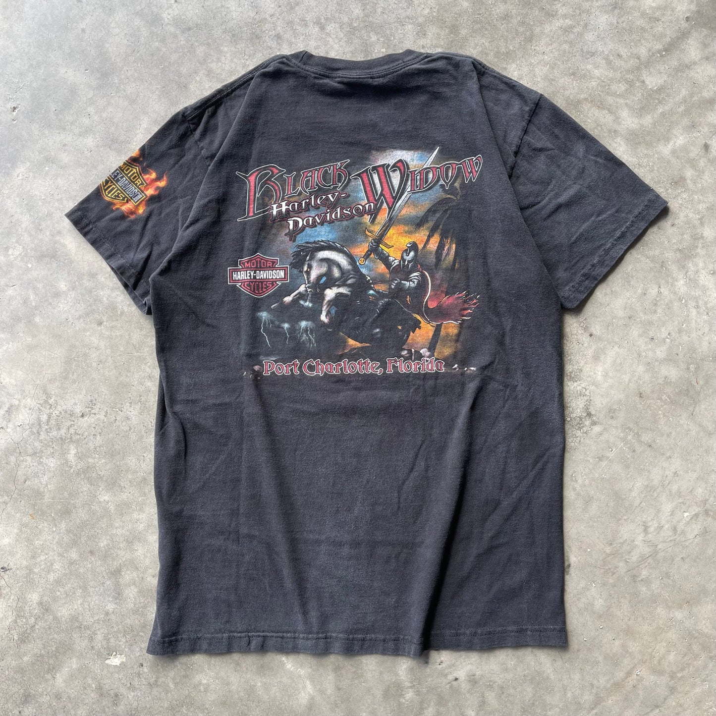 (L) 00s Harley Davidson Joker/Black Widow Graphic Tee