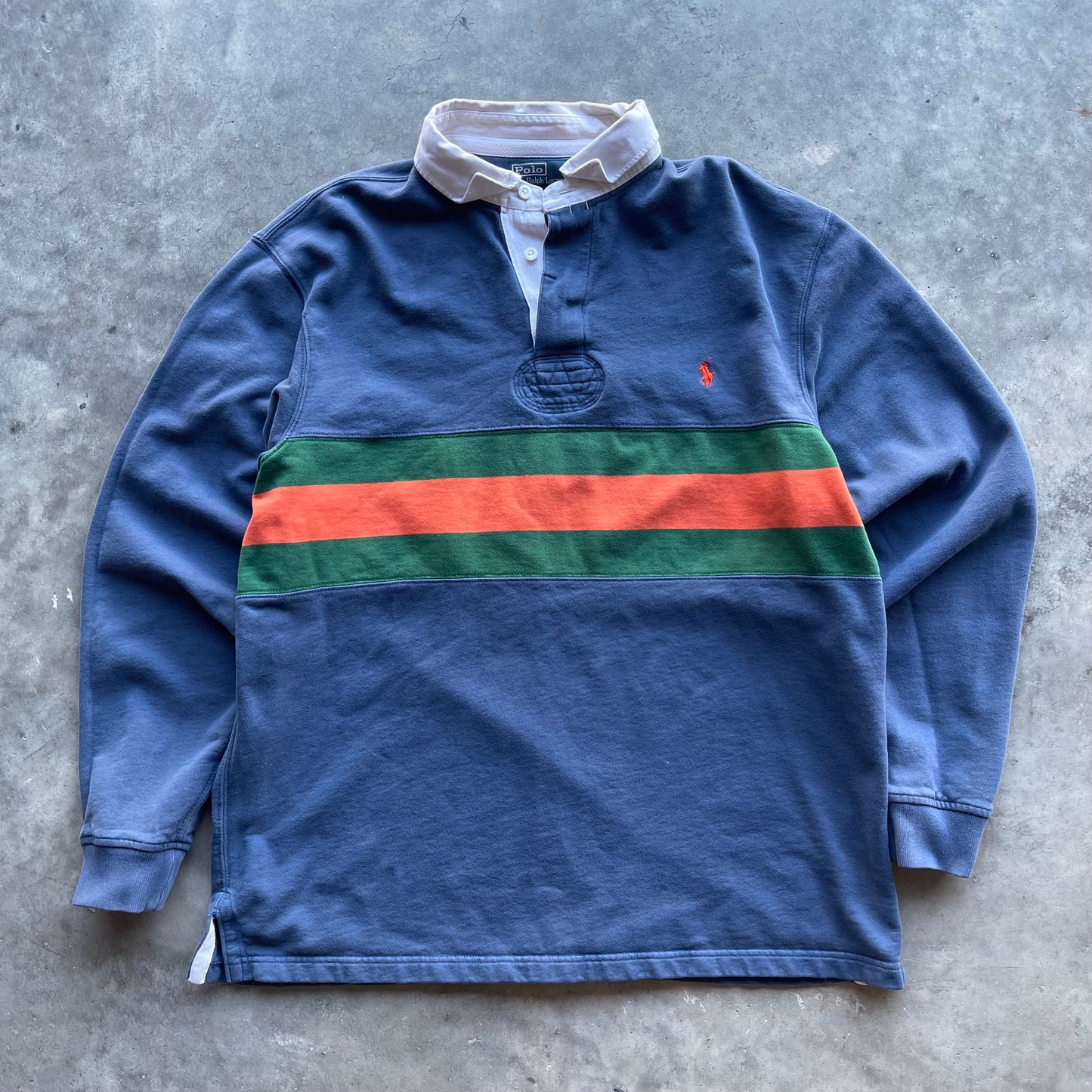 (XL) Vintage Polo Ralph Lauren Blue Rugby Long Sleeve