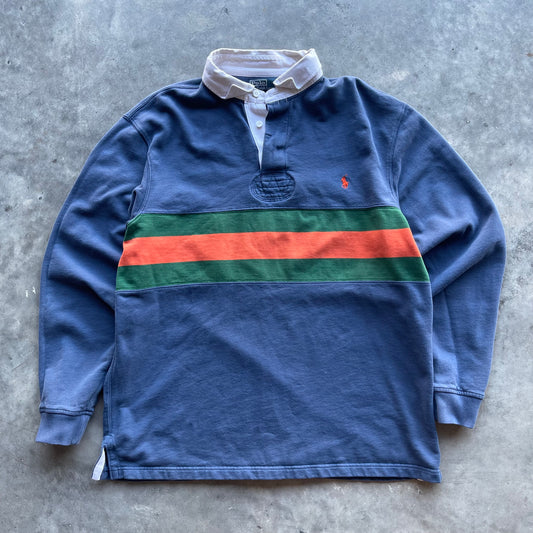 (XL) Vintage Polo Ralph Lauren Blue Rugby Long Sleeve