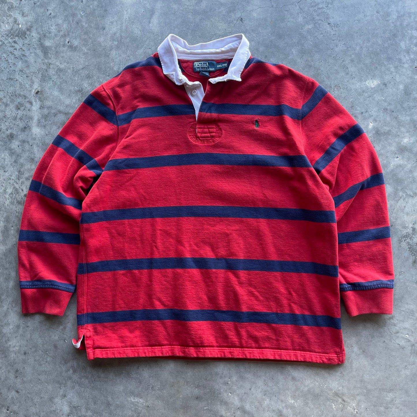 (2XL) Vintage Polo Ralph Lauren Red Striped Rugby Long Sleeve