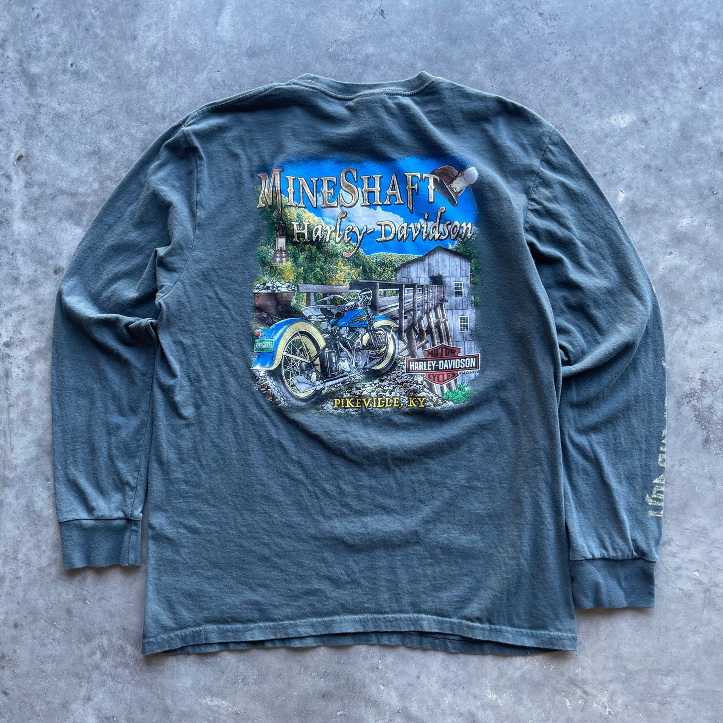 (L/XL) Harley Davidson Rock n' Roll Skeleton Hand Long Sleeve Tee