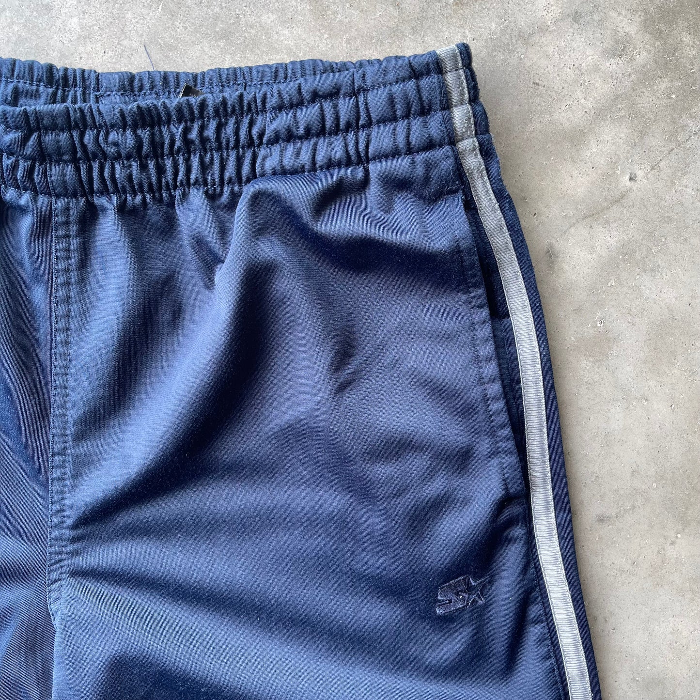 (M) 00s Starter Navy Blue Silk Polyester Track Pants