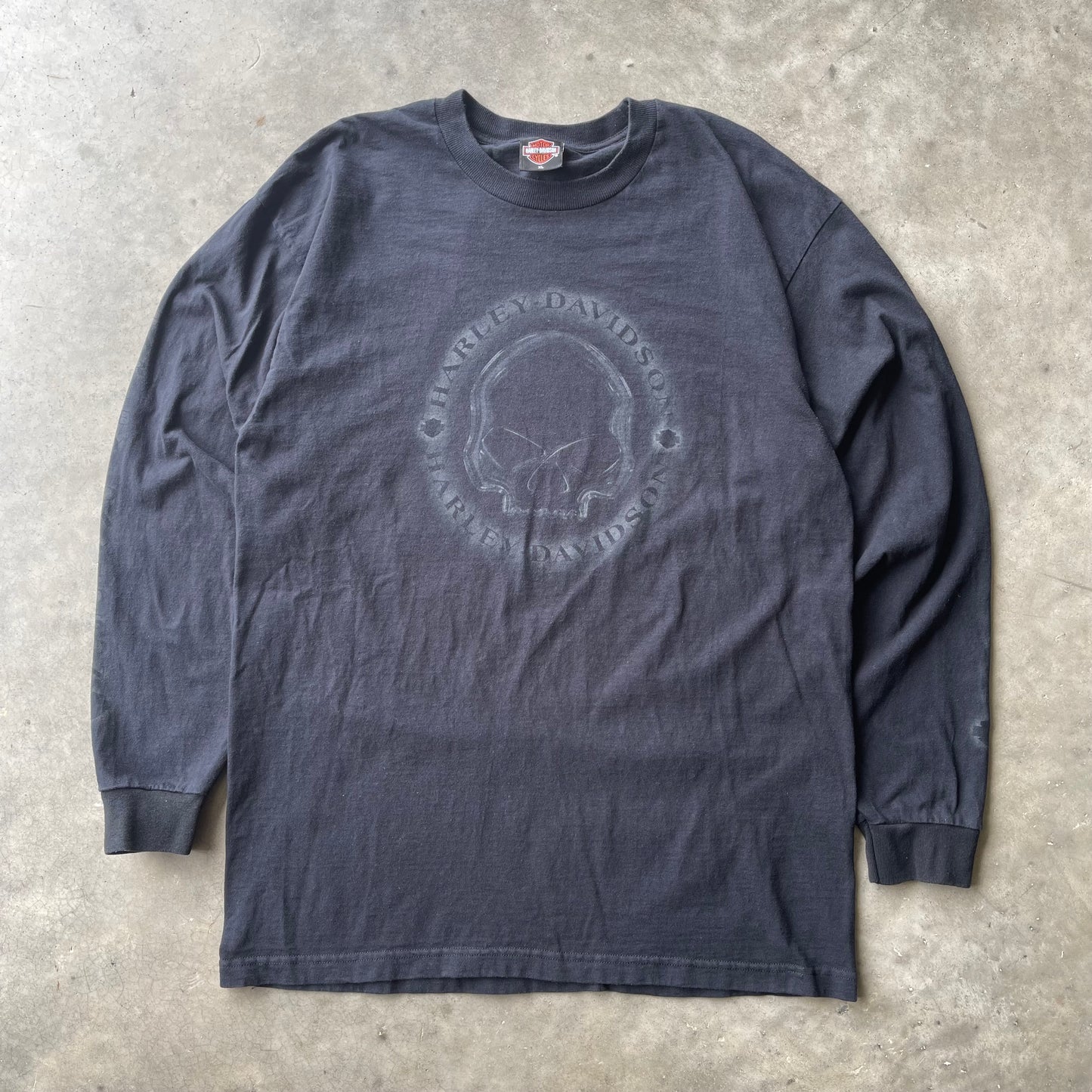 (XL) '04 Harley Davidson Black Skull Long Sleeve Graphic Tee