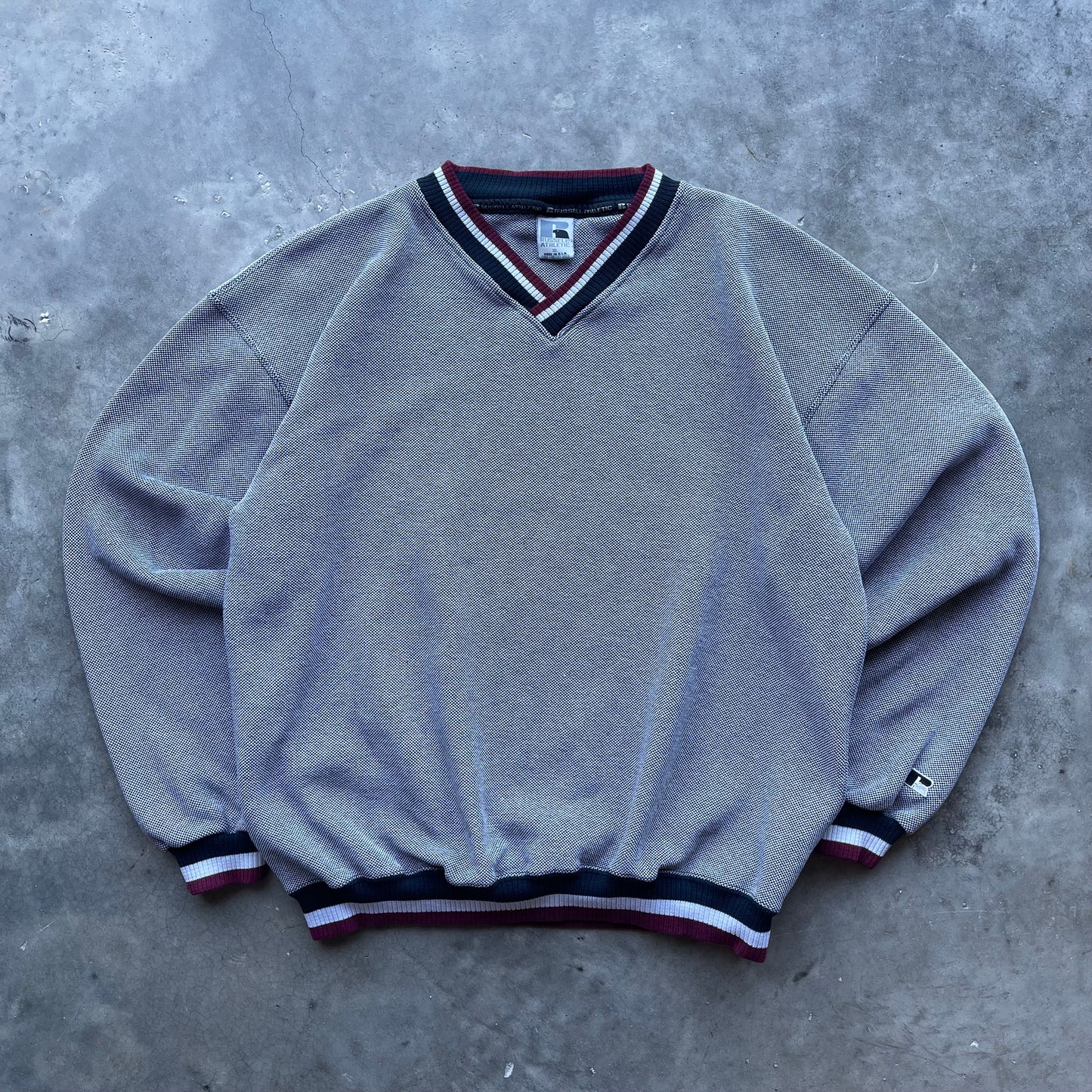 (L/XL) 00s Russell Athletic Waffle Knit Pullover Sweater
