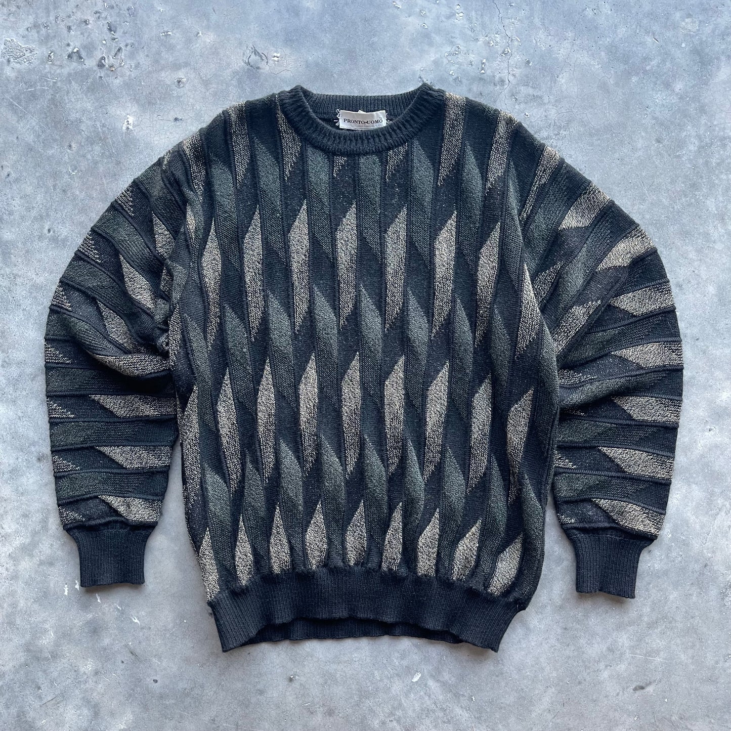 (L) Vintage Pronto-Uomo Tricot Patterned Wool Knit Sweater