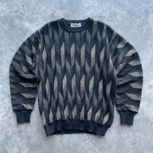 (L) Vintage Pronto-Uomo Tricot Patterned Wool Knit Sweater